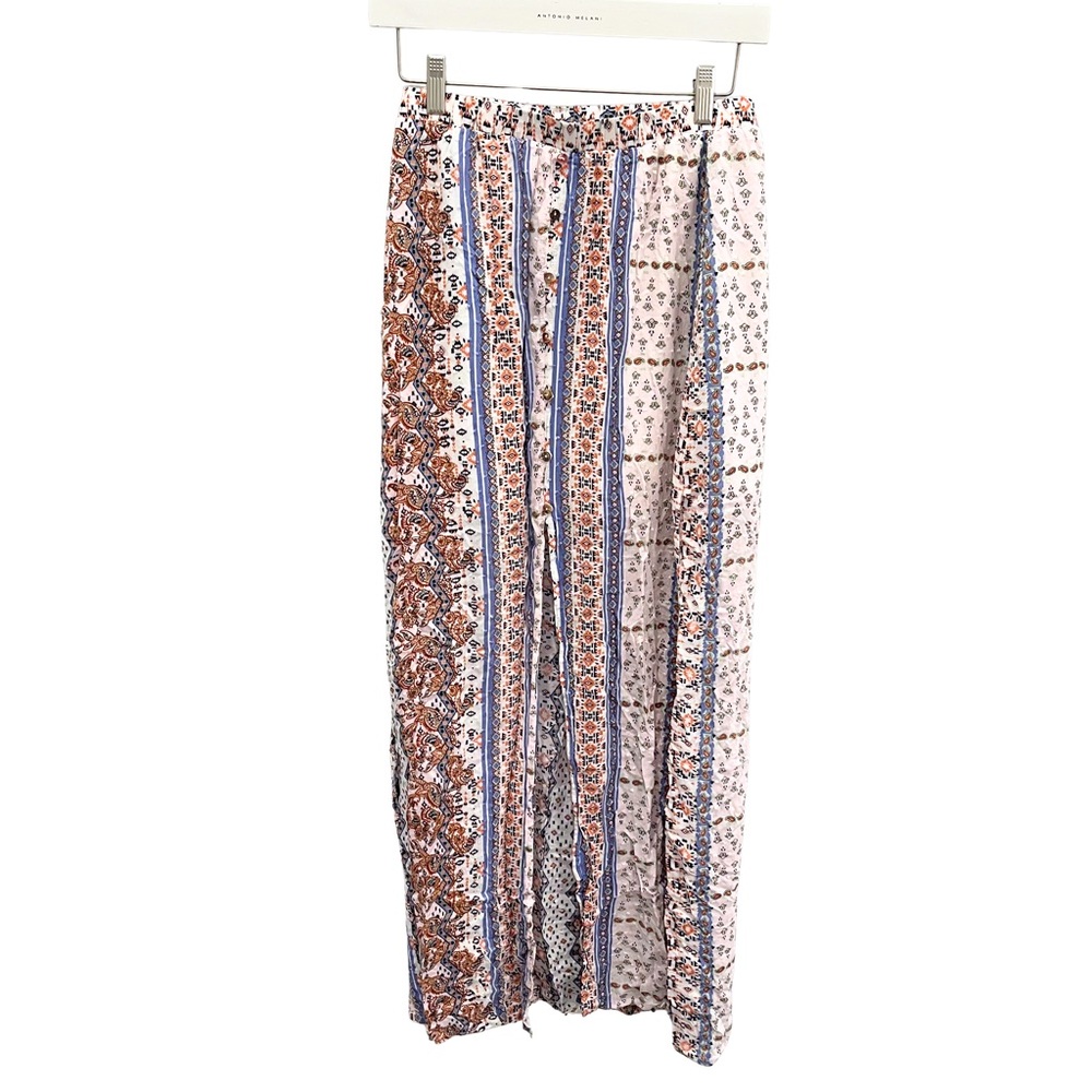 Francesca’s buttons Multicolor Aztec Patterned Sheet Maxi Skirt with Front Slit